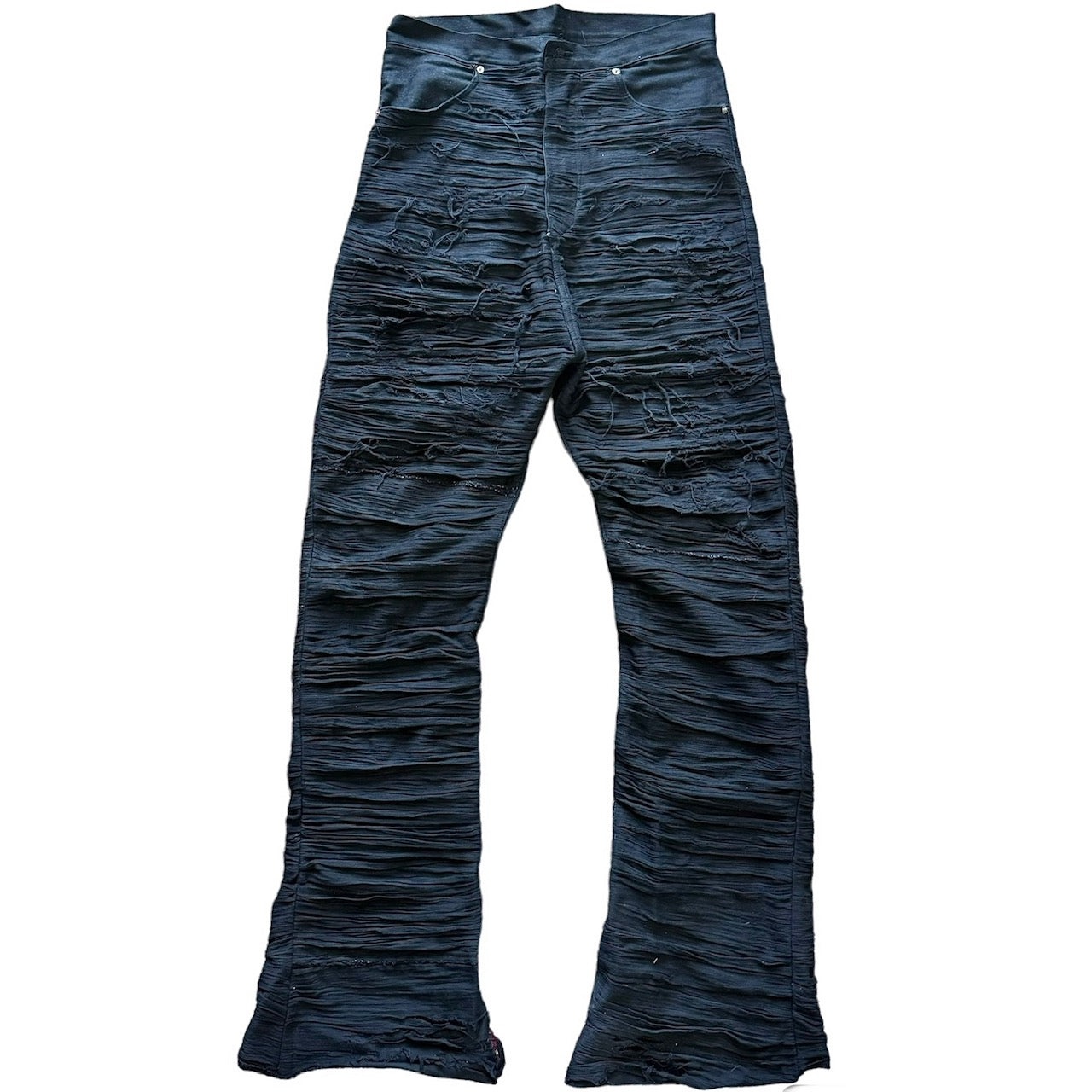 DISTRESSED PLEATED DENIM