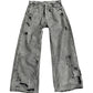 WIDE LEG DISTRESSED GREY SUEDE DENIM