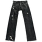 DISTRESSED BLACK SUEDE DENIM